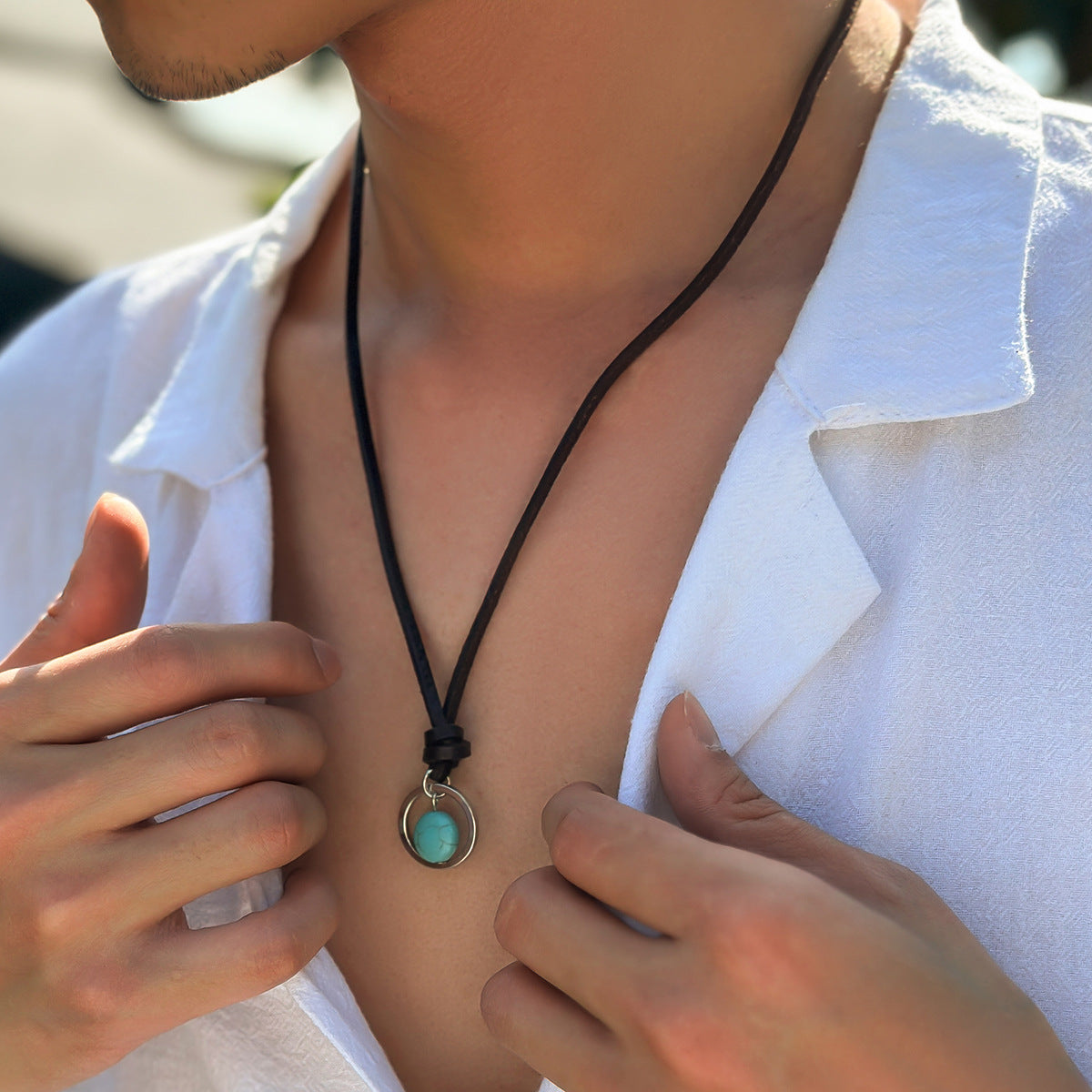 Novel Ring Hollow-Out With Turquoise Necklace - Damned Threads